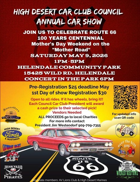 High Desert Car Club Council Car Show flyer May 2026